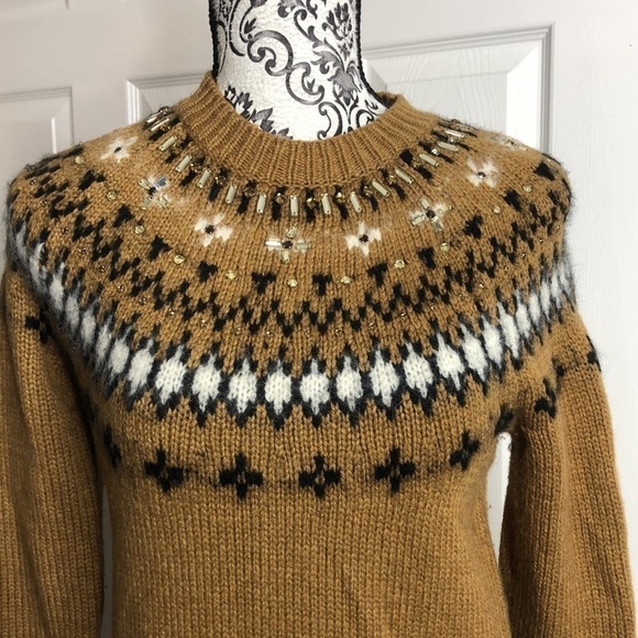 J Crew Dress Casey Embellished Fair Aisle Brown Tan Sweater Dress Sparkle Party - Picture 2 of 6